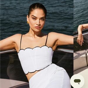 Meshki Linen White Scalloped Crop Top